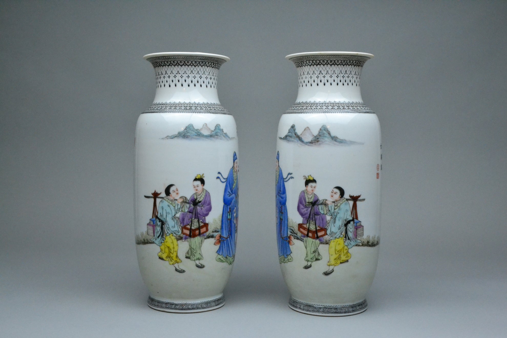 Pair of Republic Period Mirrored Vases