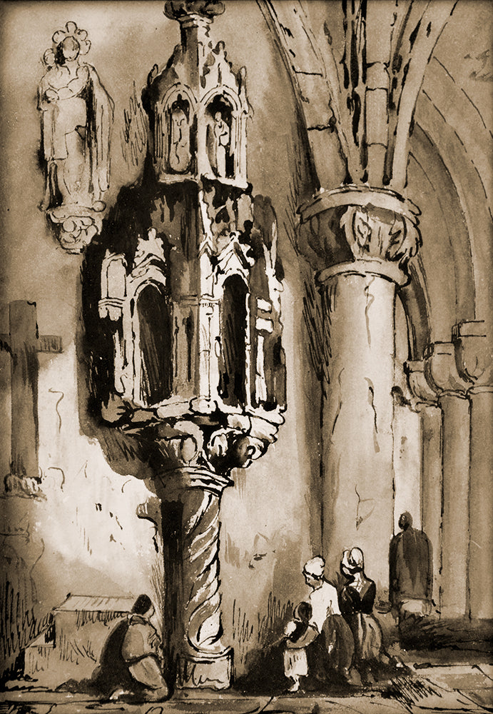 Two Watercolours in Sepia & Ink
