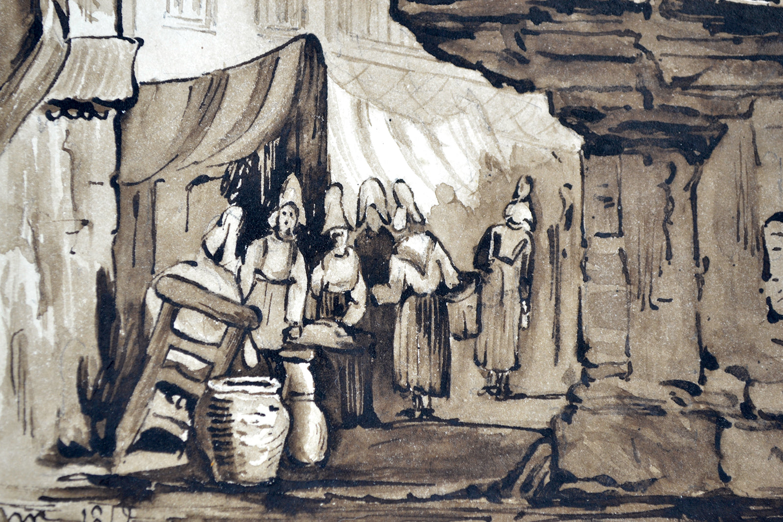 Two Watercolours in Sepia & Ink