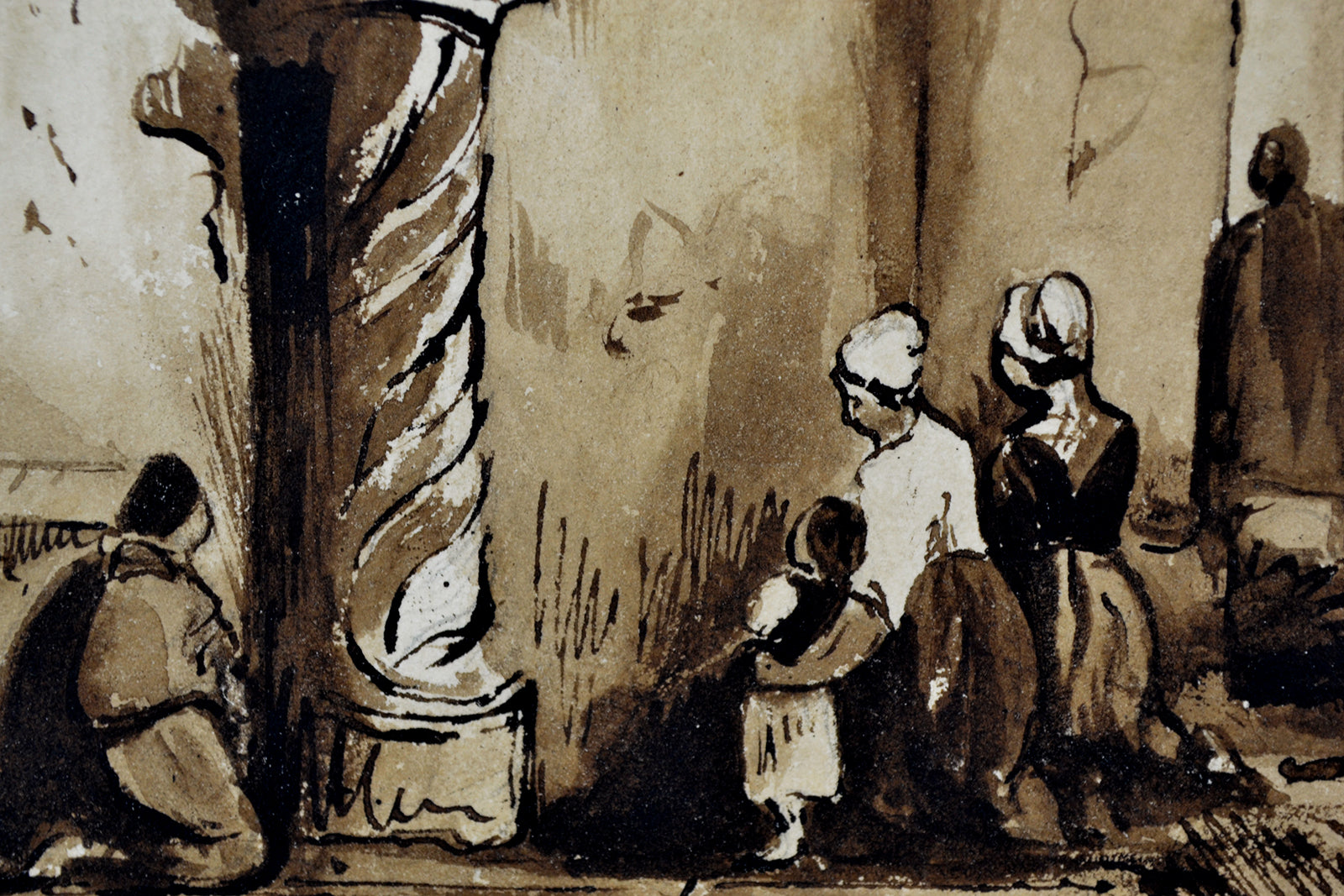 Two Watercolours in Sepia & Ink