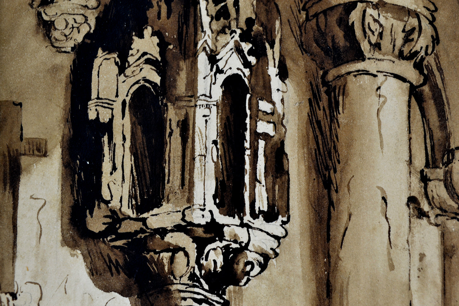 Two Watercolours in Sepia & Ink