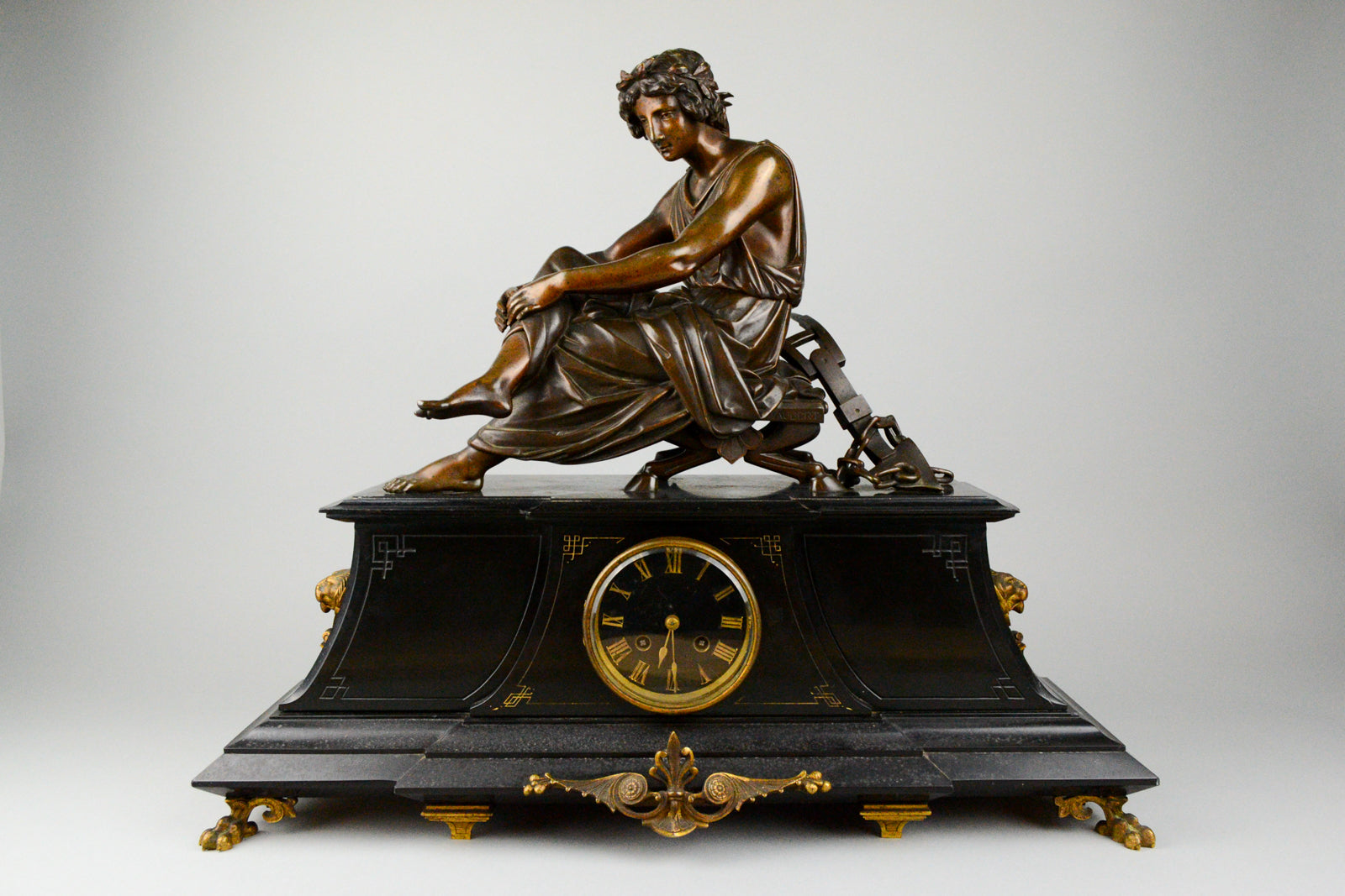 Antique French Clock with Bronze Figure of Virgile