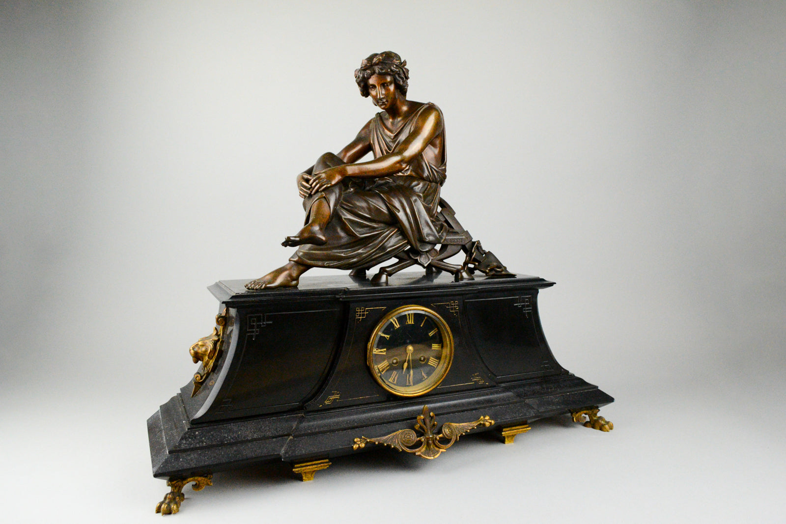 Antique French Clock with Bronze Figure of Virgile