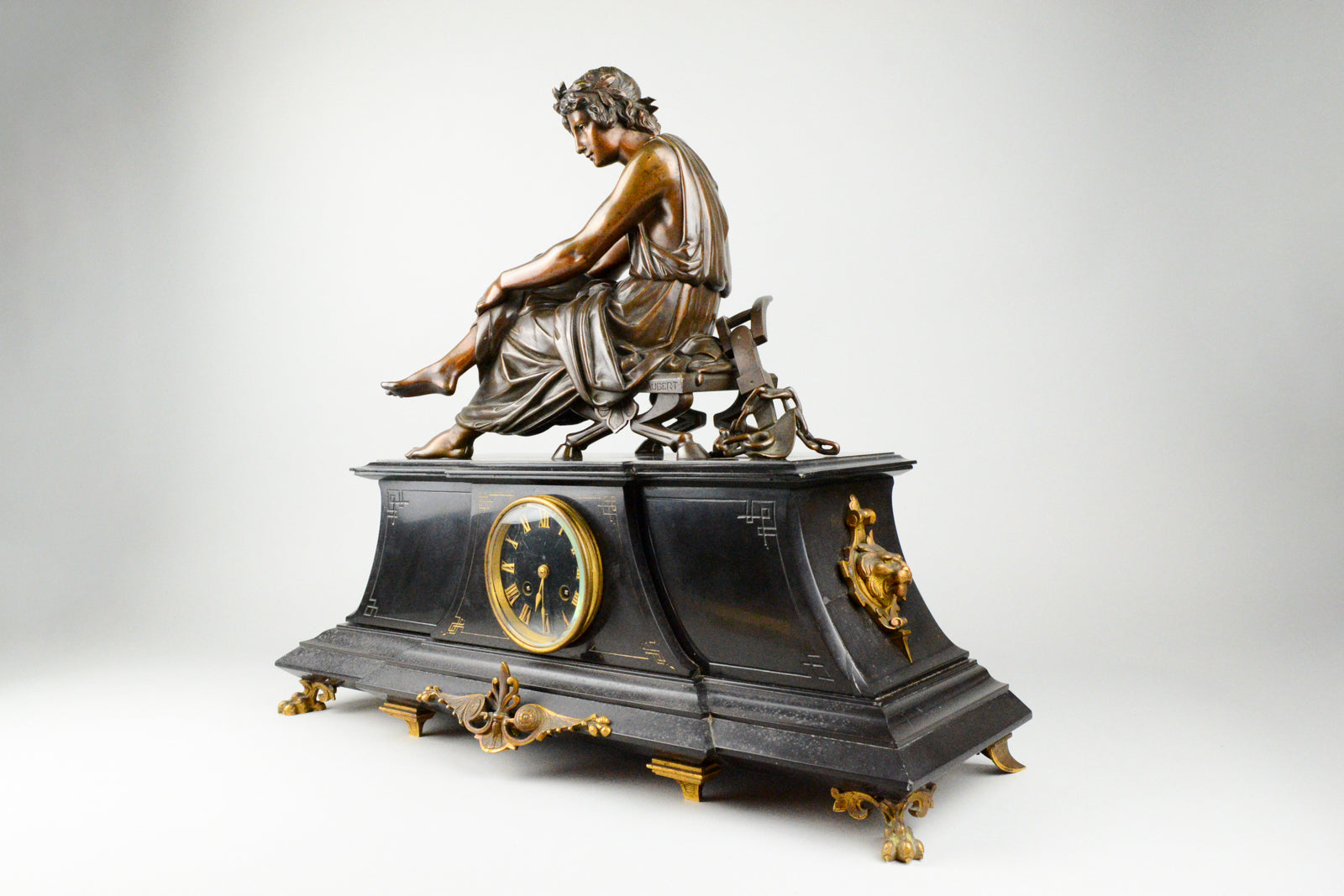Antique French Clock with Bronze Figure of Virgile