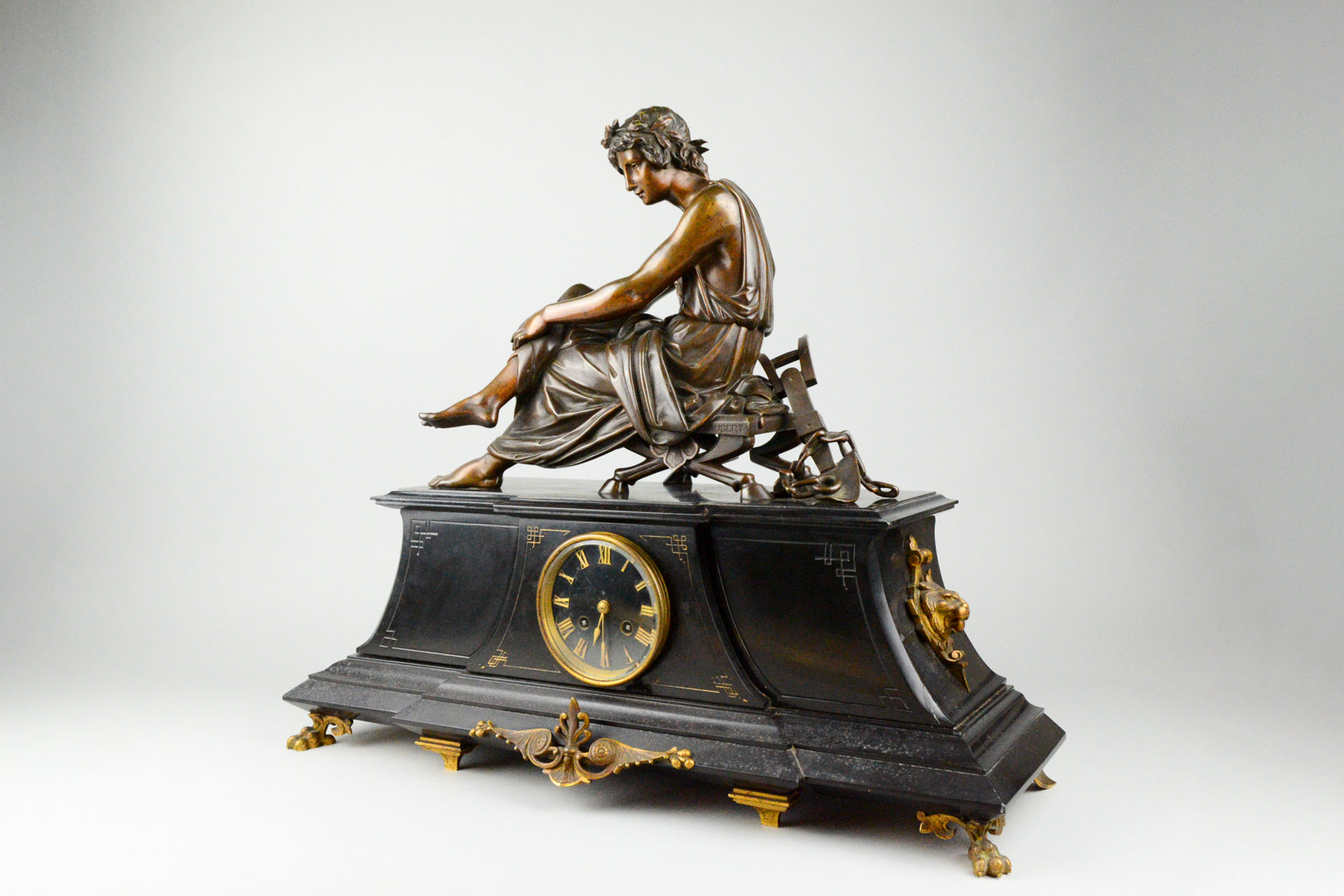 Antique French Clock with Bronze Figure of Virgile