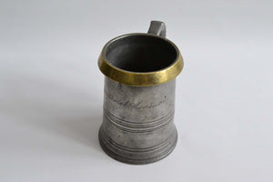 Quart Pewter Measure with a Brass Rim