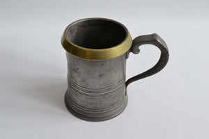 Quart Pewter Measure with a Brass Rim