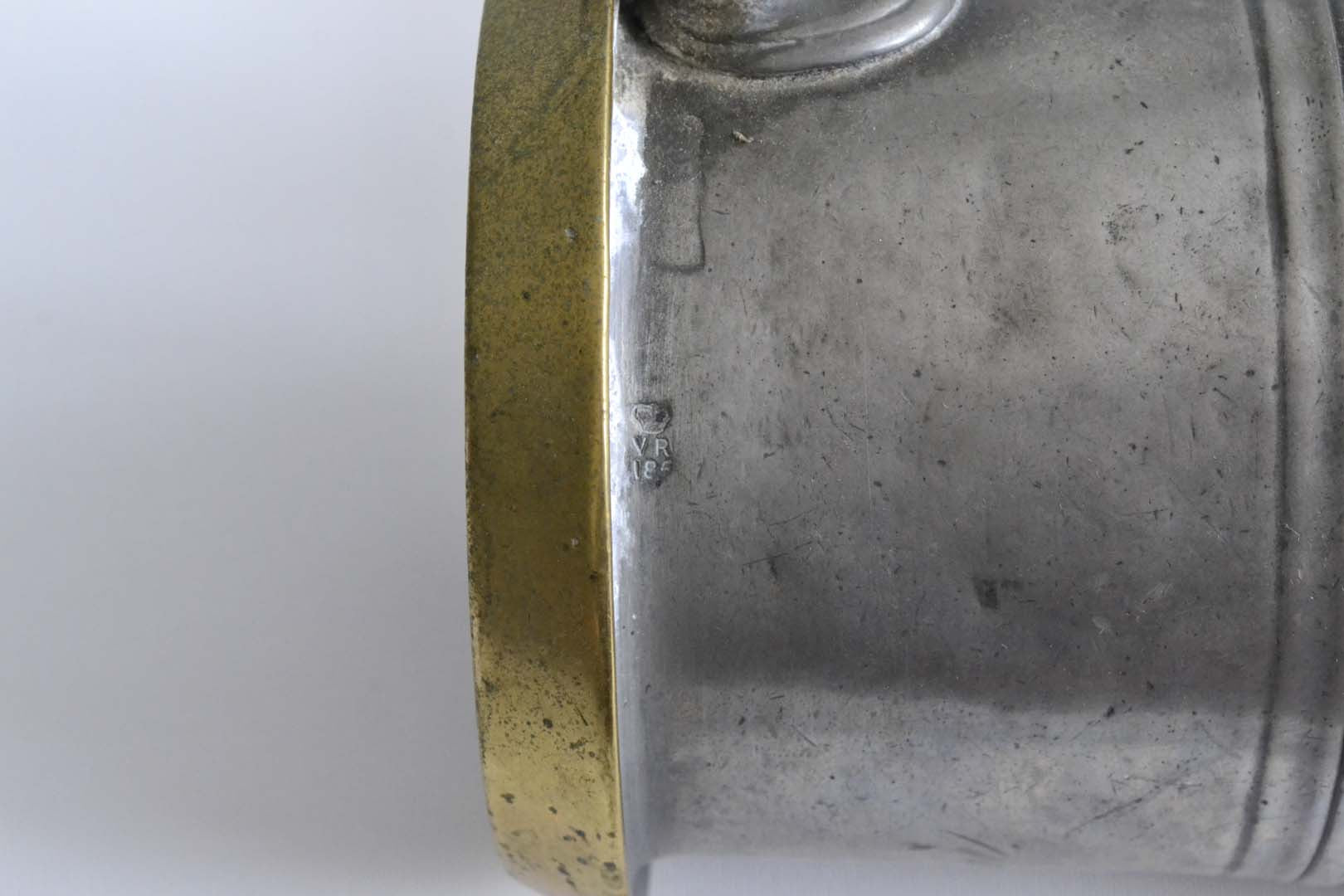 Quart Pewter Measure with a Brass Rim