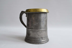Quart Pewter Measure with a Brass Rim