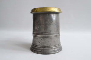 Quart Pewter Measure with a Brass Rim