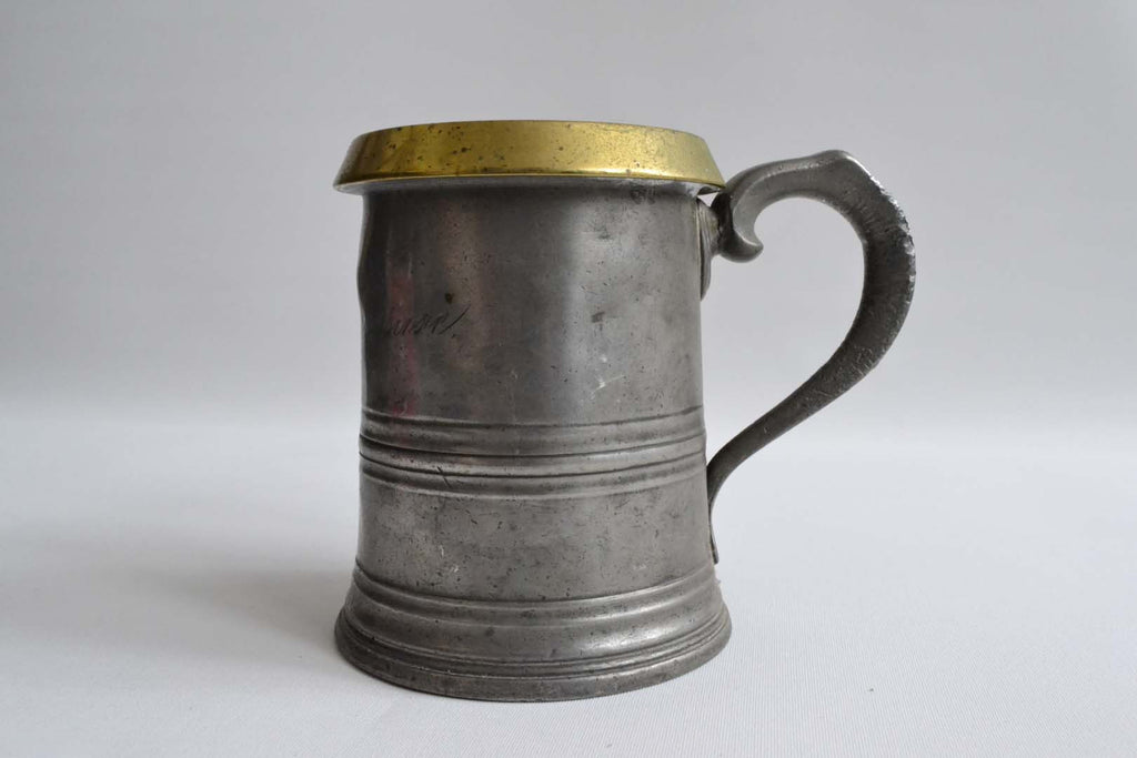 Quart Pewter Measure with a Brass Rim