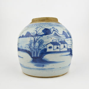 Blue and White Qing Dynasty Ginger Jar - Coastal Scene