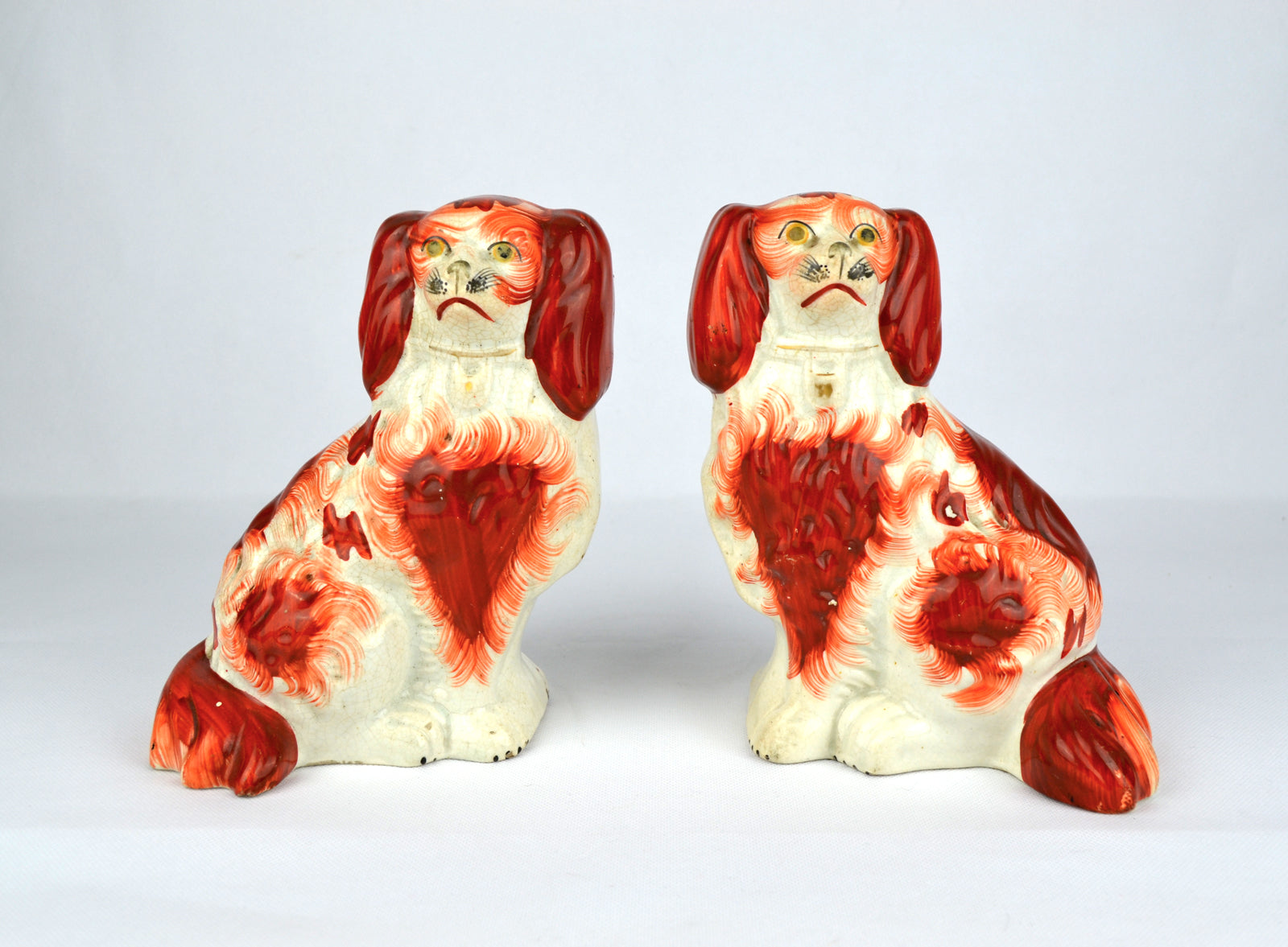Antique English Victorian Staffordshire Pottery "Comforter" Spaniels