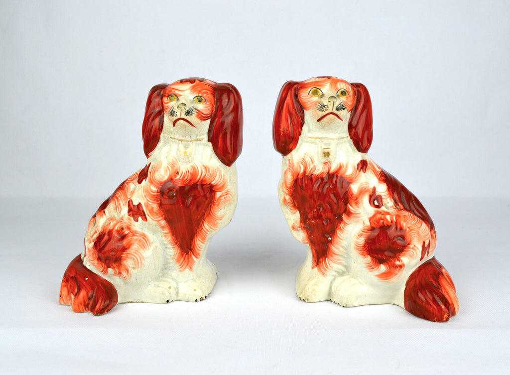 Antique English Victorian Staffordshire Pottery "Comforter" Spaniels