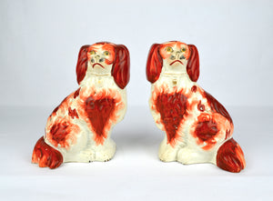 Antique English Victorian Staffordshire Pottery "Comforter" Spaniels