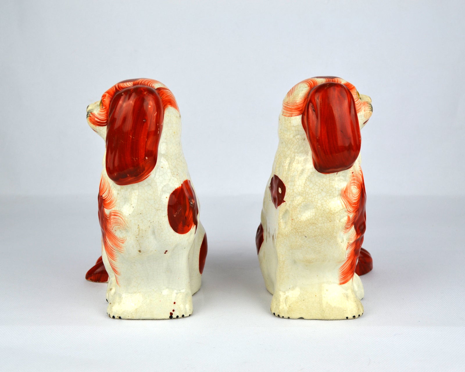 Antique English Victorian Staffordshire Pottery "Comforter" Spaniels