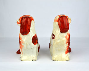 Antique English Victorian Staffordshire Pottery "Comforter" Spaniels