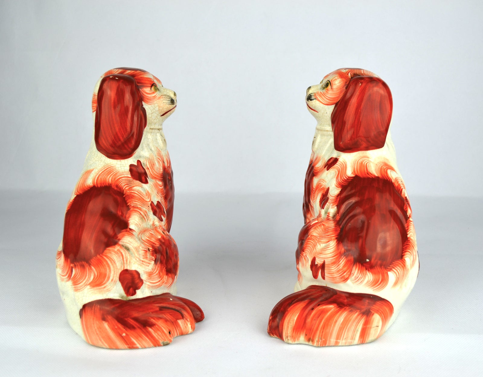 Antique English Victorian Staffordshire Pottery "Comforter" Spaniels