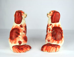 Antique English Victorian Staffordshire Pottery "Comforter" Spaniels