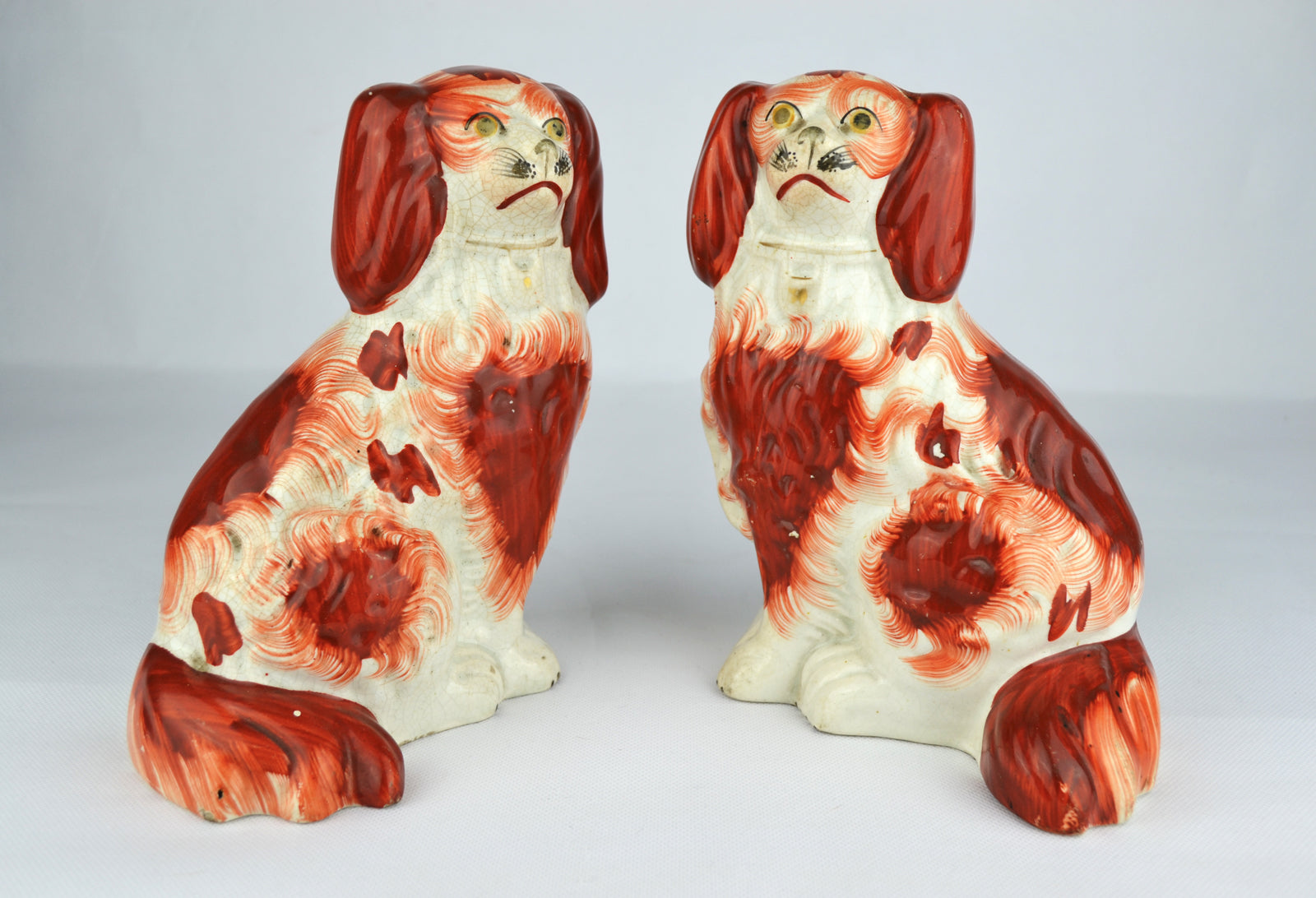 Antique English Victorian Staffordshire Pottery "Comforter" Spaniels