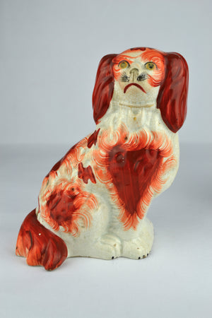 Antique English Victorian Staffordshire Pottery "Comforter" Spaniels