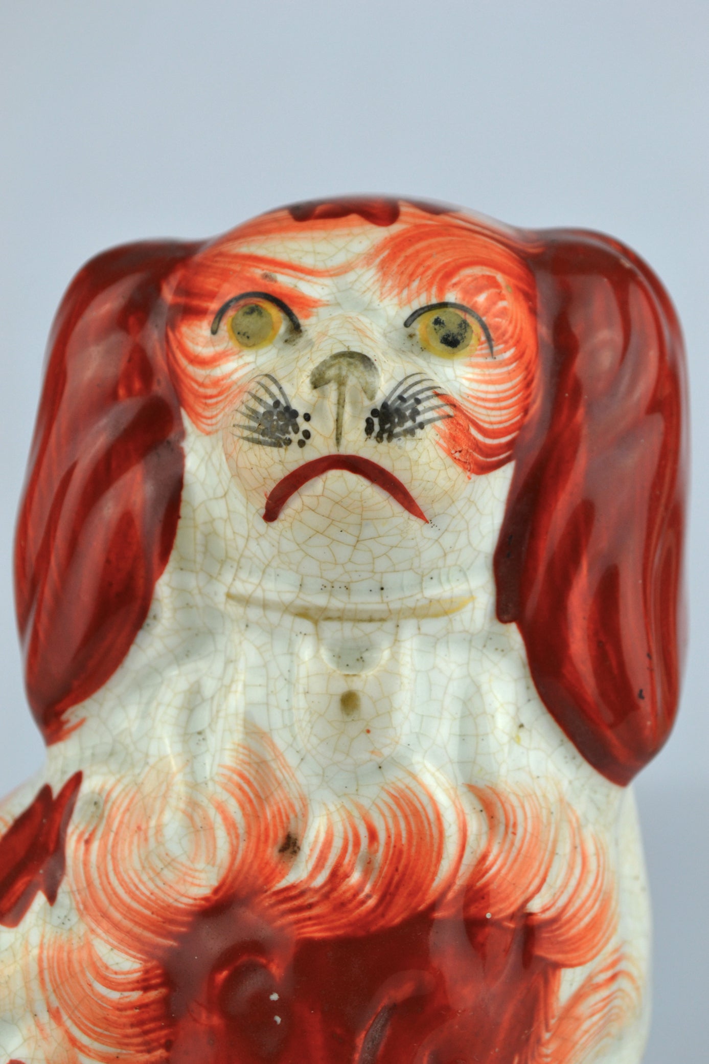Antique English Victorian Staffordshire Pottery "Comforter" Spaniels