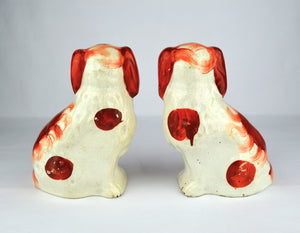 Antique English Victorian Staffordshire Pottery "Comforter" Spaniels