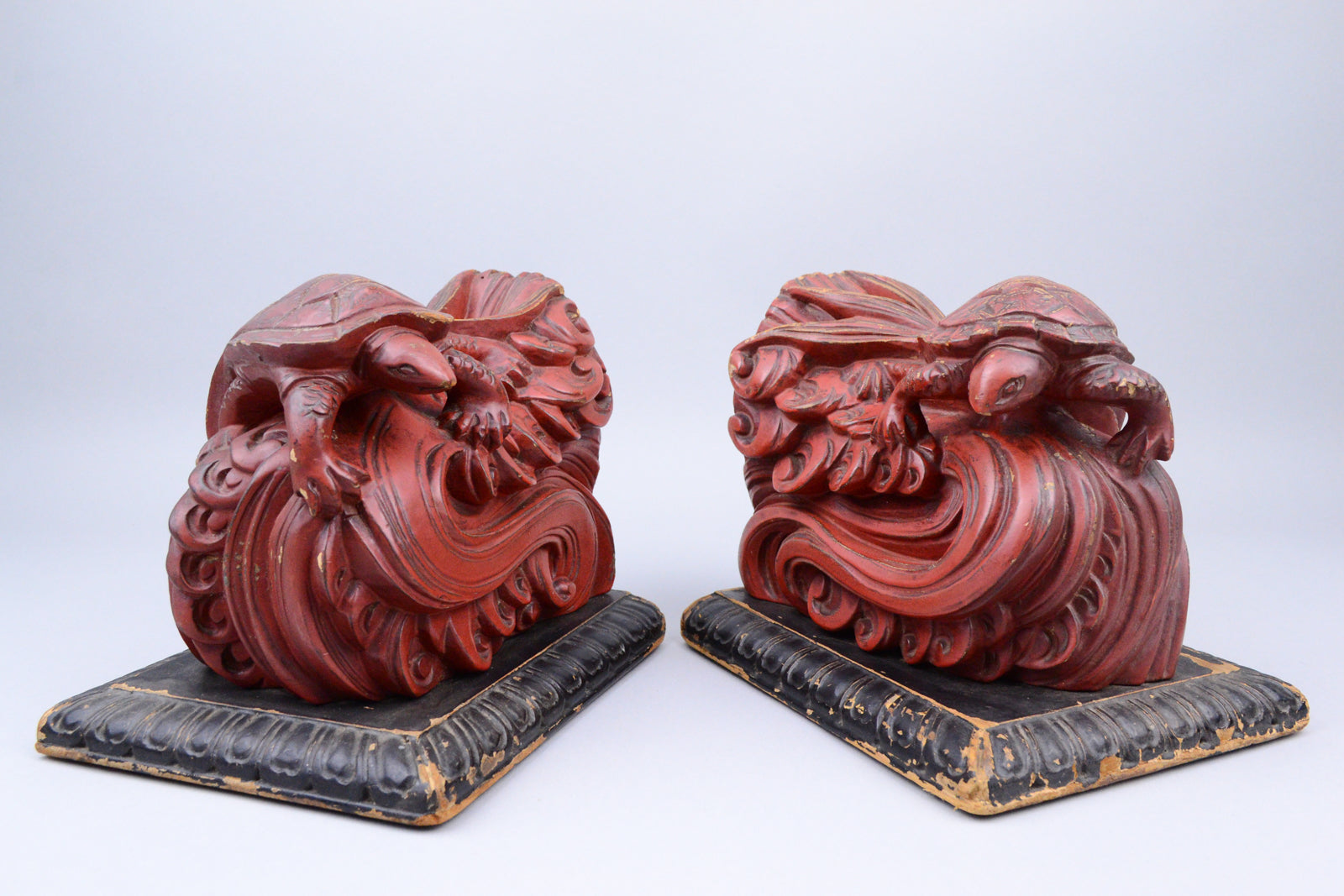 Meiji Lacquered Minogame Bookends