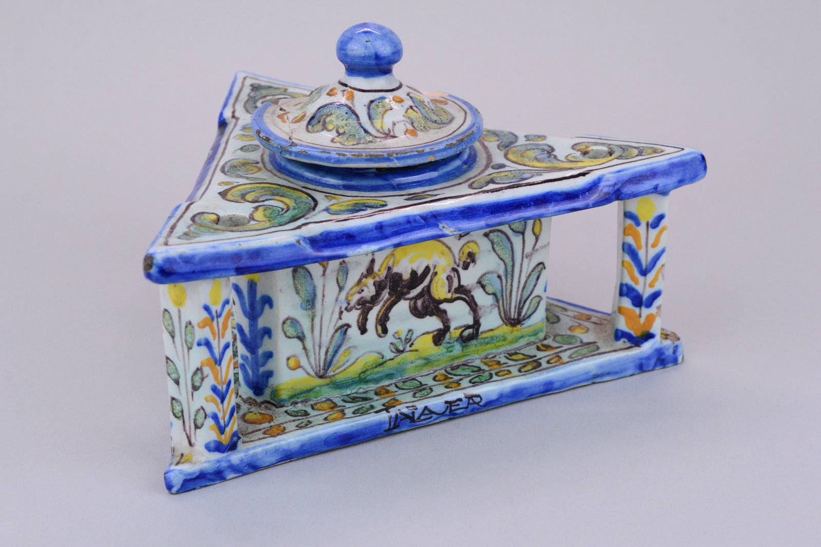 Antique Spanish Talavera Pottery Inkwell