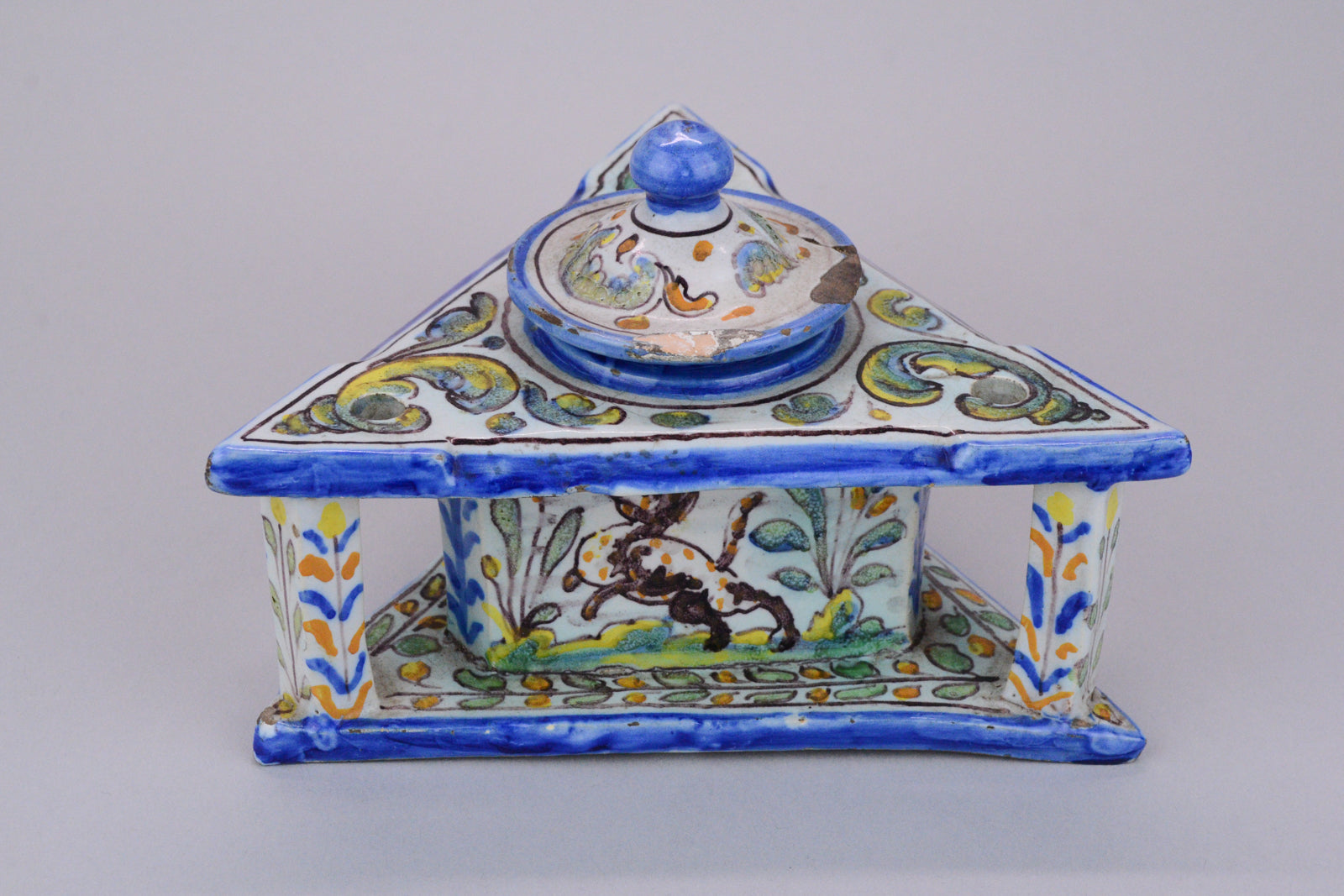 Antique Spanish Talavera Pottery Inkwell