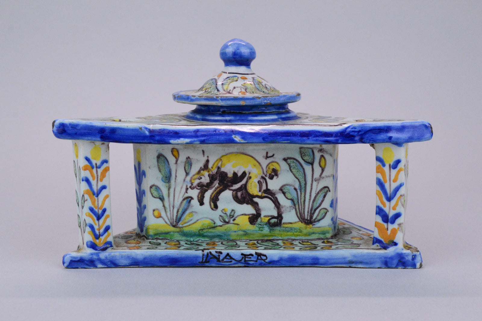Antique Spanish Talavera Pottery Inkwell