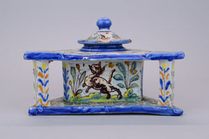 Antique Spanish Talavera Pottery Inkwell