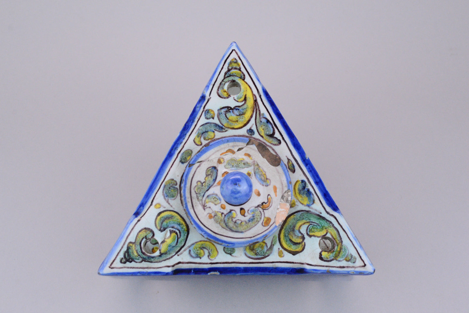 Antique Spanish Talavera Pottery Inkwell