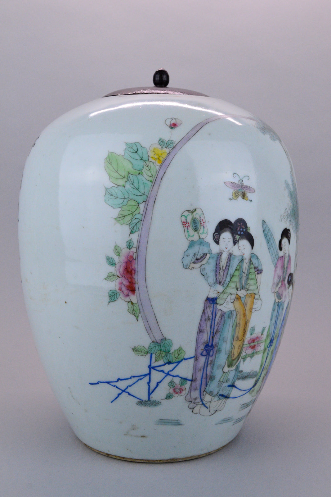Chinese Ginger Jar Garden Scene with Calligraphy