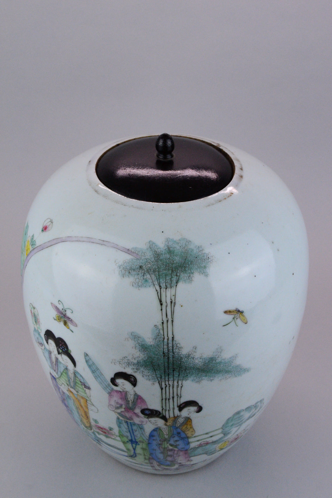 Chinese Ginger Jar Garden Scene with Calligraphy