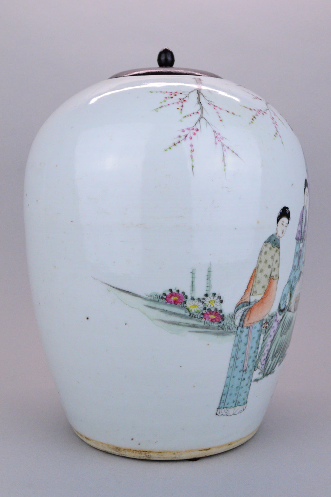 Chinese Ginger Jar Garden Scene with Butterflies