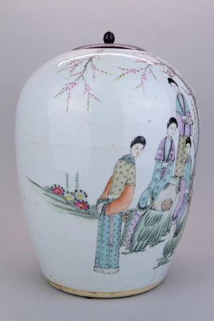 Chinese Ginger Jar Garden Scene with Butterflies