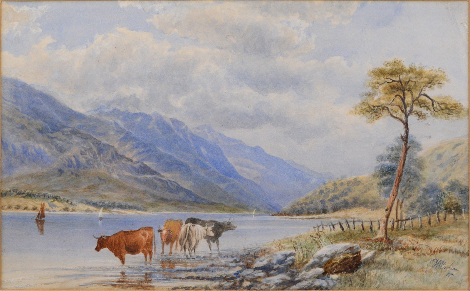 19th Century Watercolour Scottish Highlands Landscape